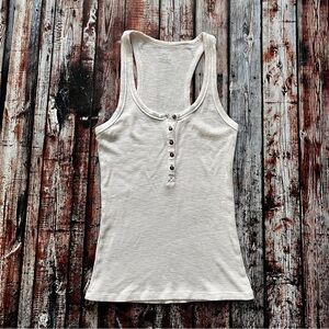 Aerie White Waffle Button Tank Top